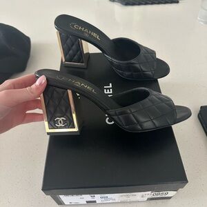 Chanel Black Quilted Women's Heel Mule